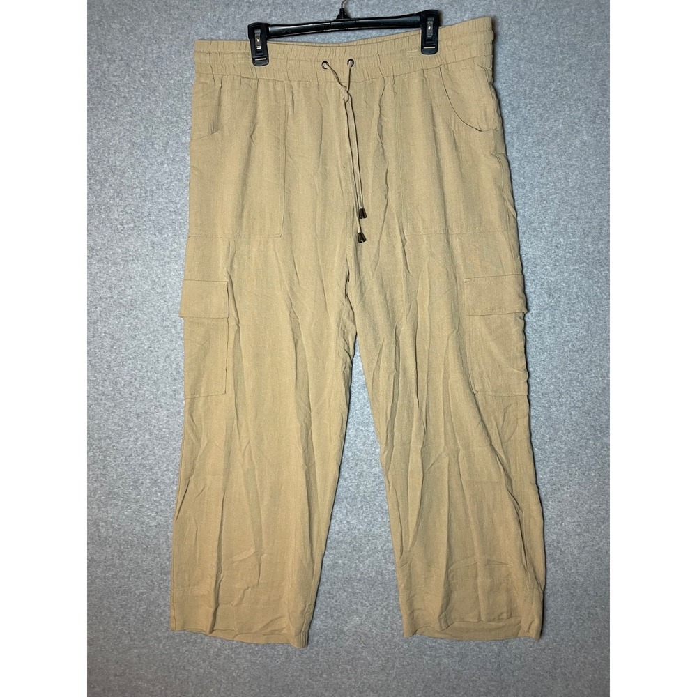 Frye & Co Pants Womens XXL High Waist Wide Leg Cropped Cargo Beige Boho Casual